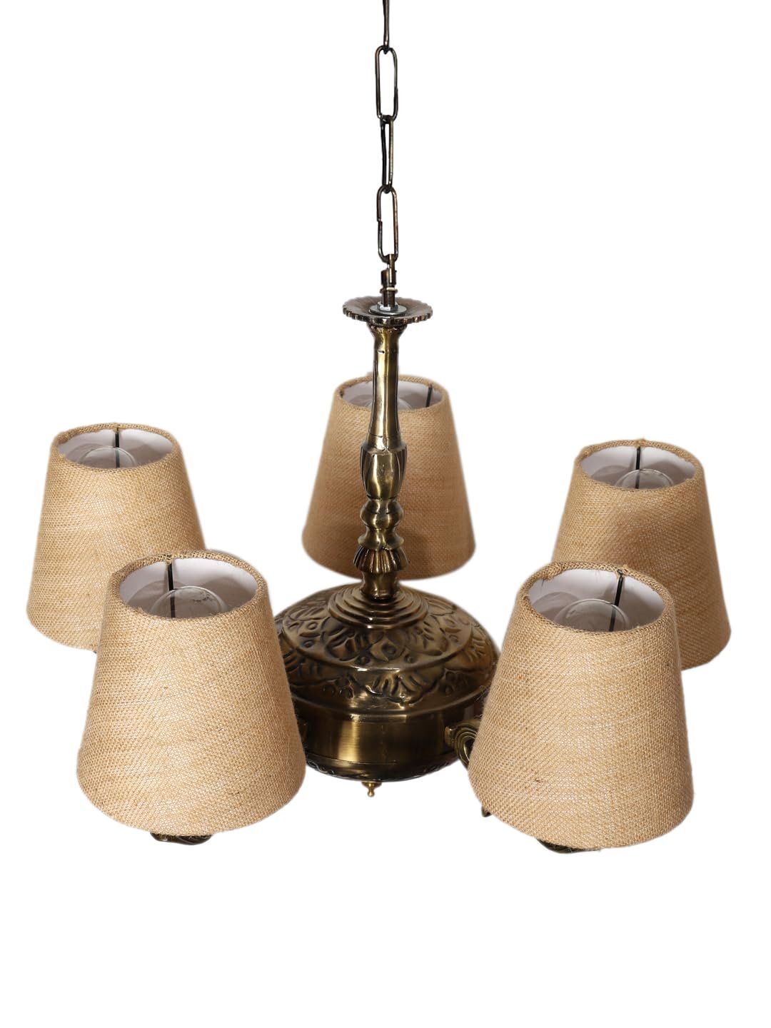 Lights Blue Jute conical Shade with Antique Golden Chandelier