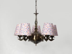 Lights Printed conical Cotton Shade with Antique Golden Chandelier -C