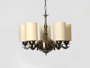 Lights Round Off-White Cotton Shade with Antique Golden Chandelier