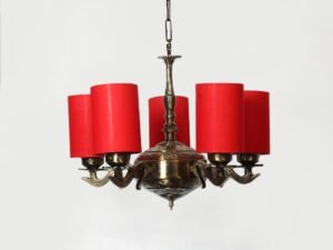 Lights Red Round Cotton Shade with Antique Golden Chandelier