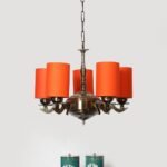 Lights Orange Round Cotton Shade with Antique Golden Chandelier