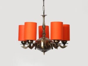 Lights Orange Round Cotton Shade with Antique Golden Chandelier