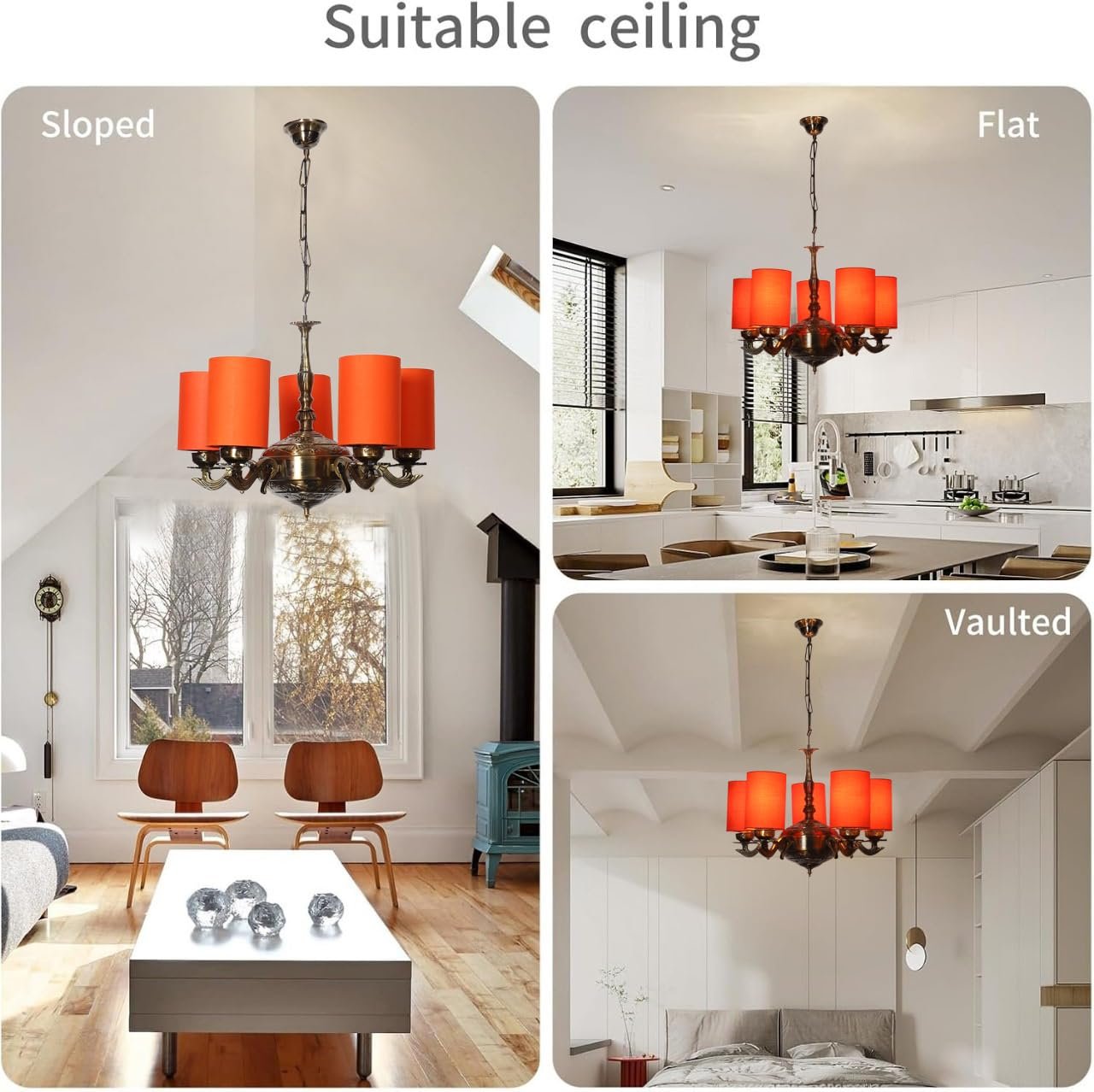 Lights Orange Round Cotton Shade with Antique Golden Chandelier