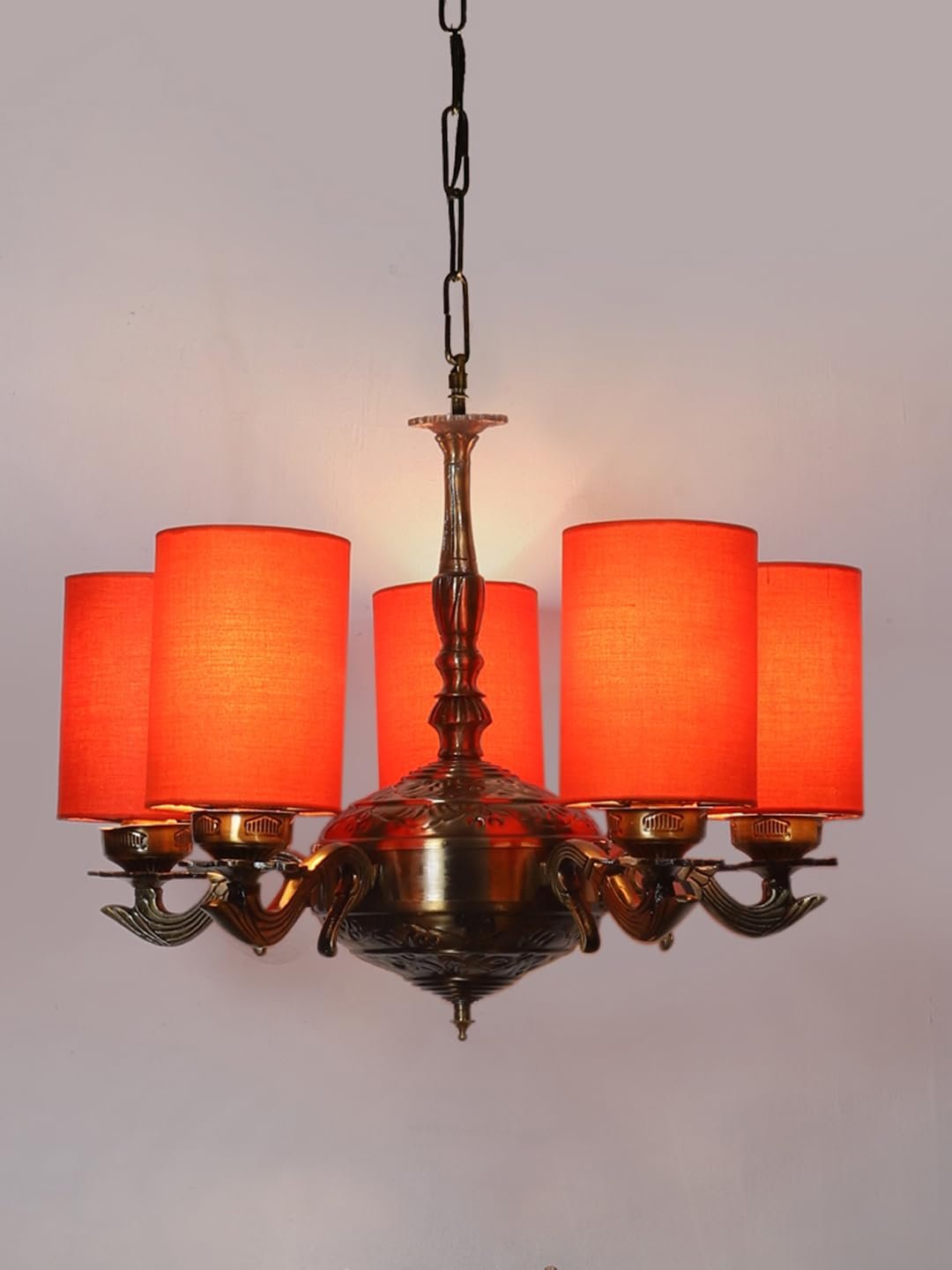 Lights Orange Round Cotton Shade with Antique Golden Chandelier