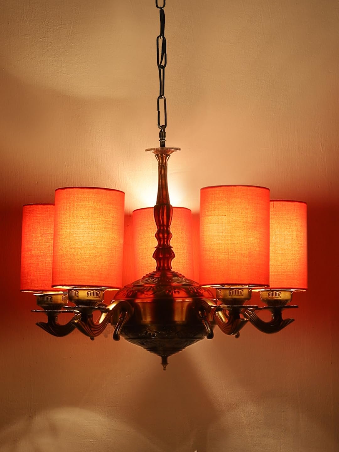 Lights Orange Round Cotton Shade with Antique Golden Chandelier