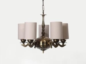 Lights Grey Round Cotton Shade with Antique Golden Chandelier