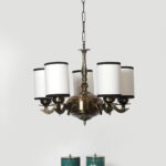 Lights White & Black Round Cotton Shade with Antique Golden Chandelier