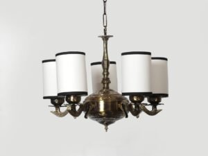 Lights White & Black Round Cotton Shade with Antique Golden Chandelier