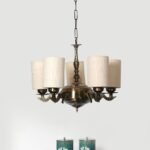 Lights White Jute Round Shade with Antique Golden Chandelier