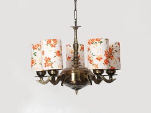 Lights Printed Round Cotton Shade with Antique Golden Chandelier -D