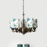 Lights Printed Round Cotton Shade with Antique Golden Chandelier -E