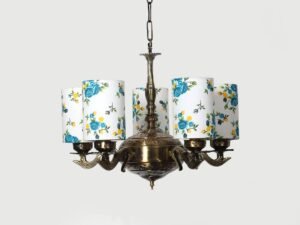 Lights Printed Round Cotton Shade with Antique Golden Chandelier -E