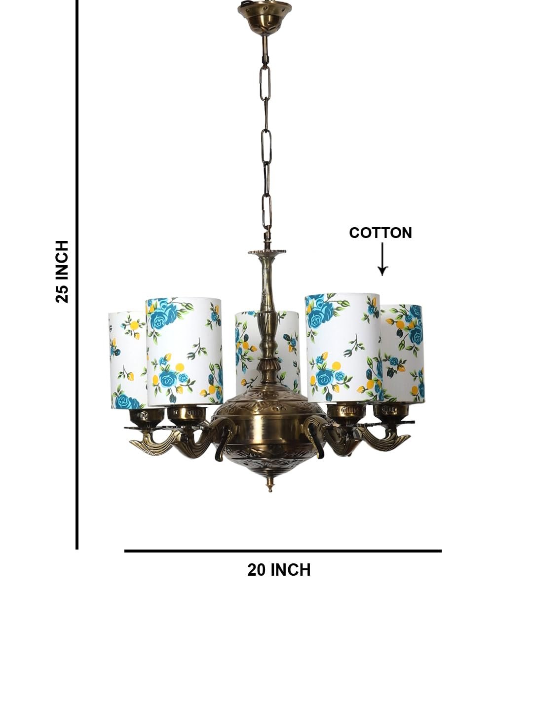 Lights Printed Round Cotton Shade with Antique Golden Chandelier -E