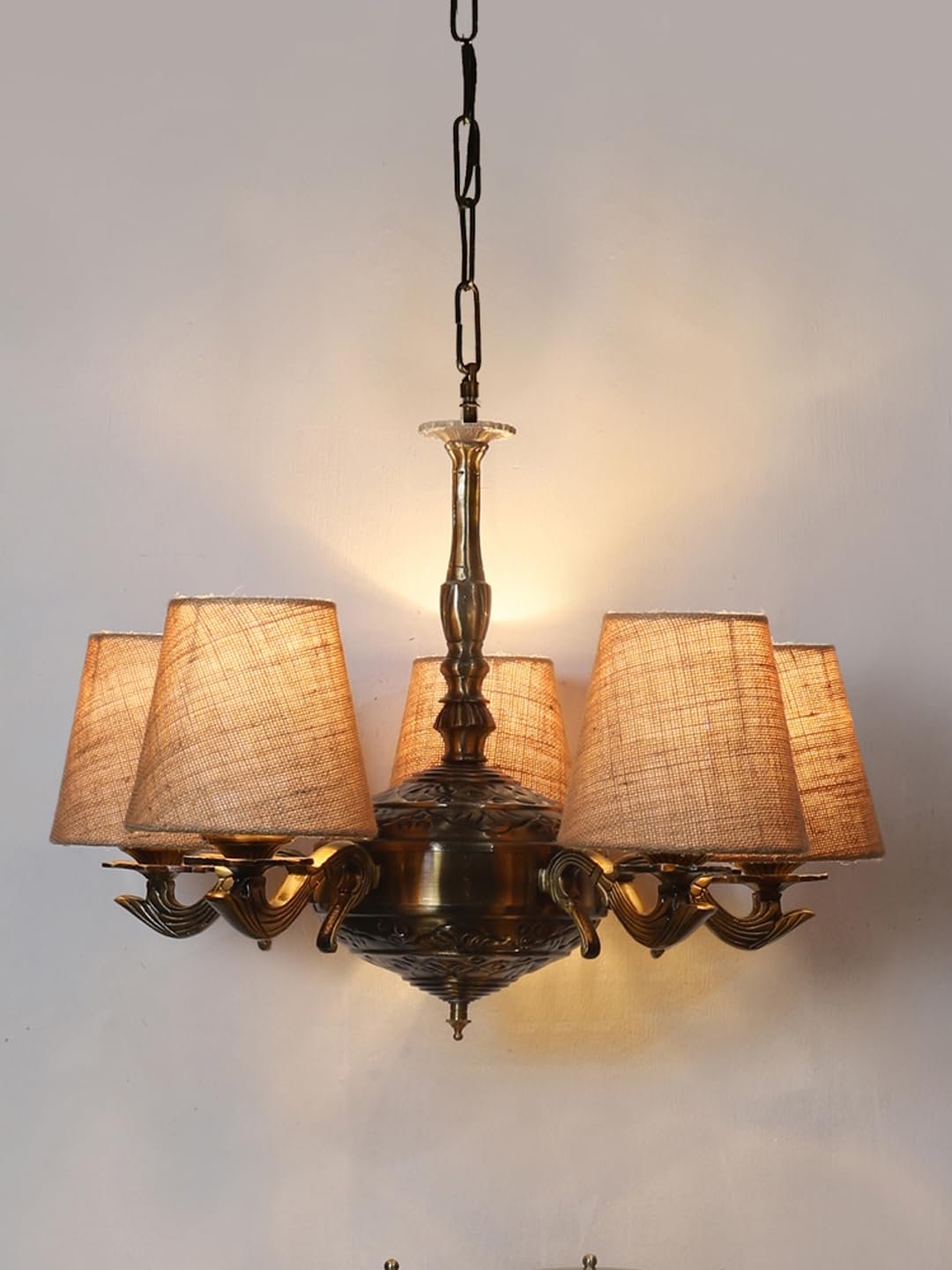 Lights Black Round Cotton Shade with Antique Golden Chandelier -J