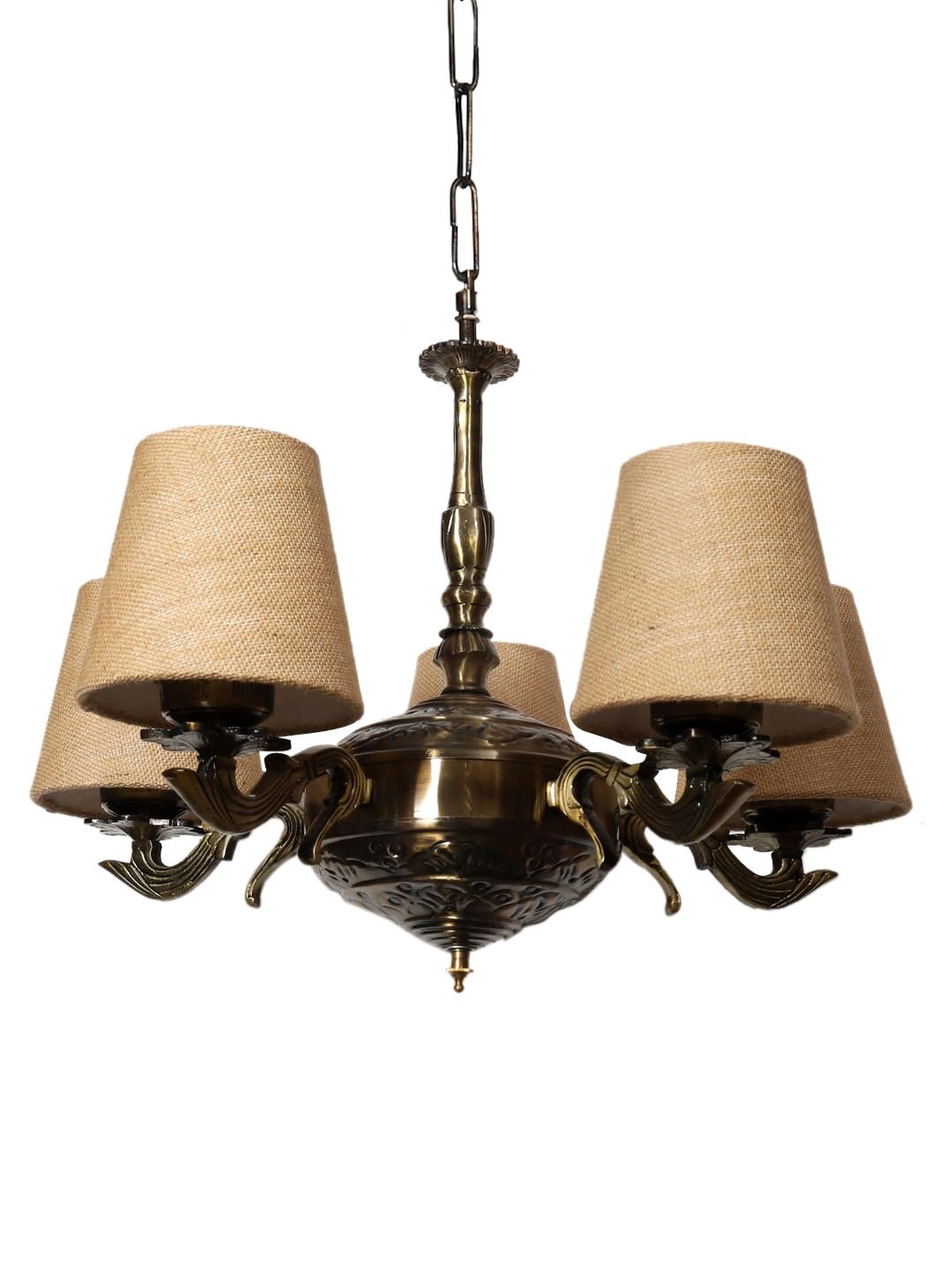 Lights Bamboo Vintage Shade with Antique Golden Chandelier -S