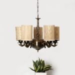 Lights Bamboo Round Shade with Antique Golden Chandelier