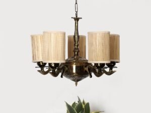 Lights Bamboo Round Shade with Antique Golden Chandelier