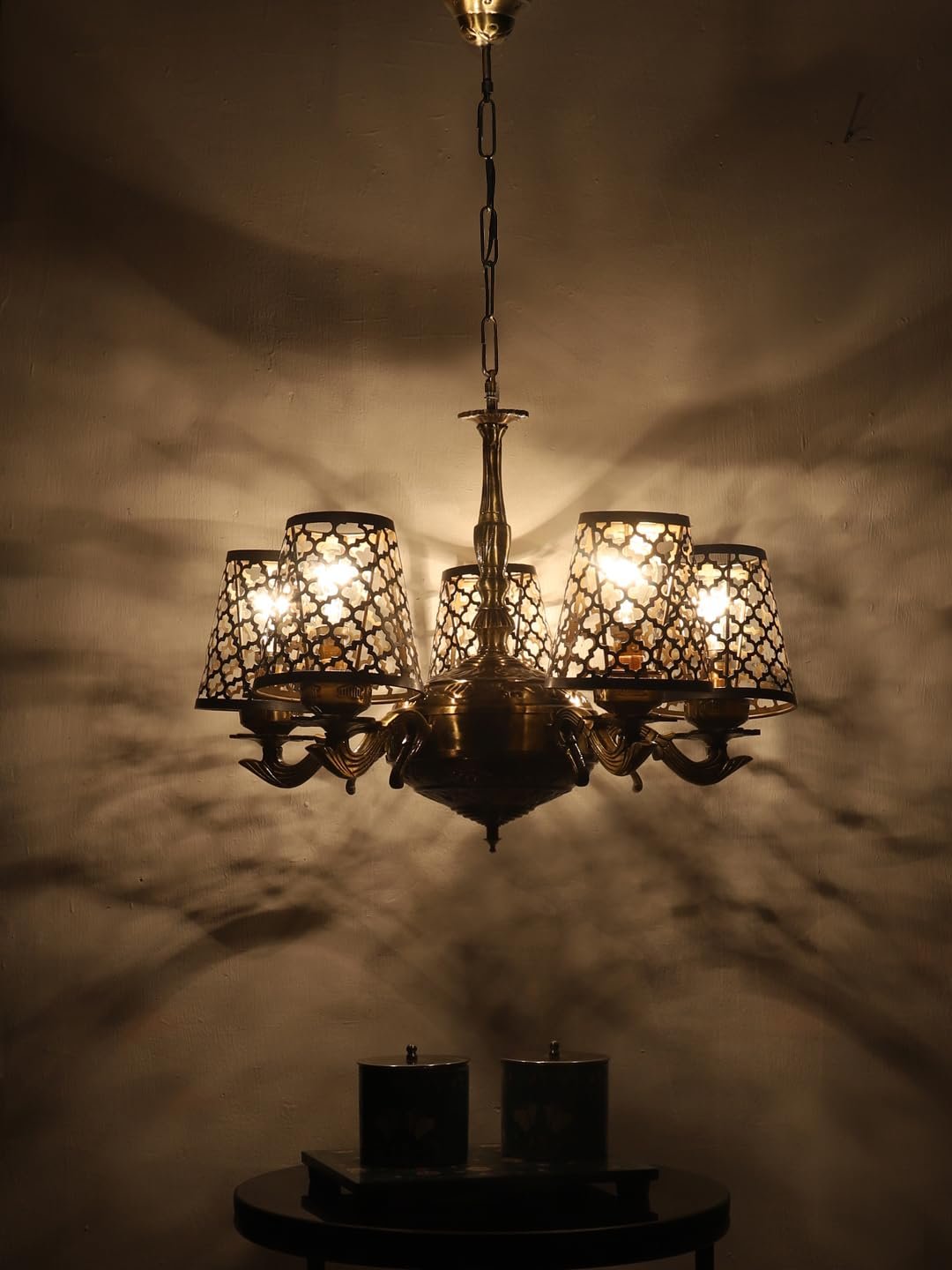 Lights Metal Etched Shade with Antique Golden Chandelier -Y