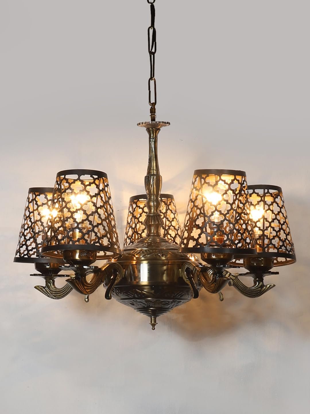 Lights Metal Etched Shade with Antique Golden Chandelier -Y