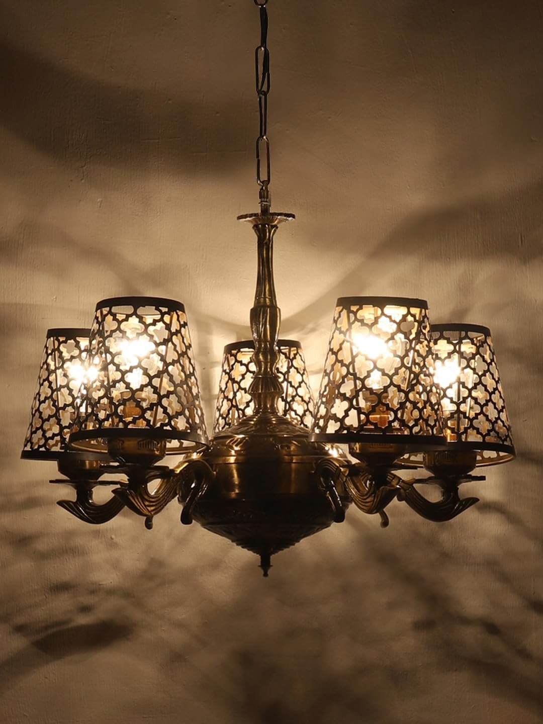 Lights Metal Etched Shade with Antique Golden Chandelier -Y