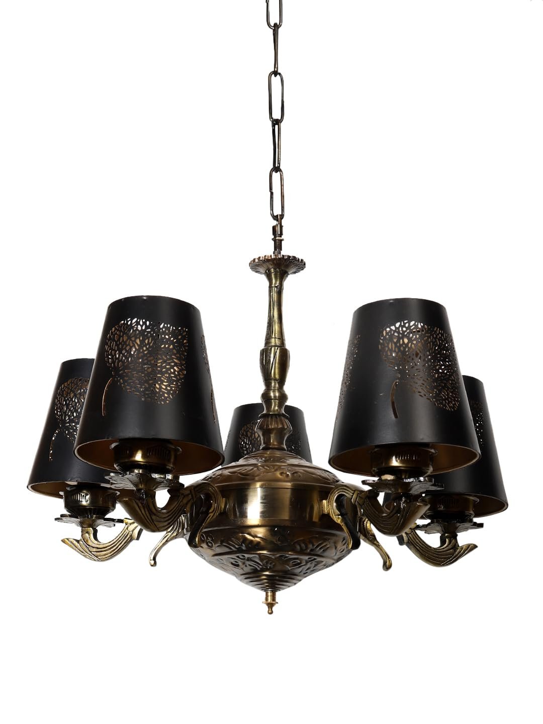 Lights Metal Leaf Etched Shade with Antique Golden Chandelier -X