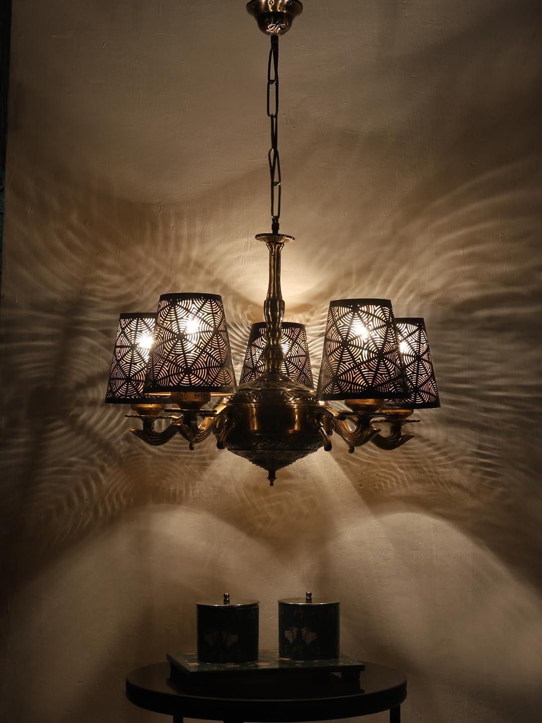 Lights Metal Etched Shade with Antique Golden Chandelier -ZA