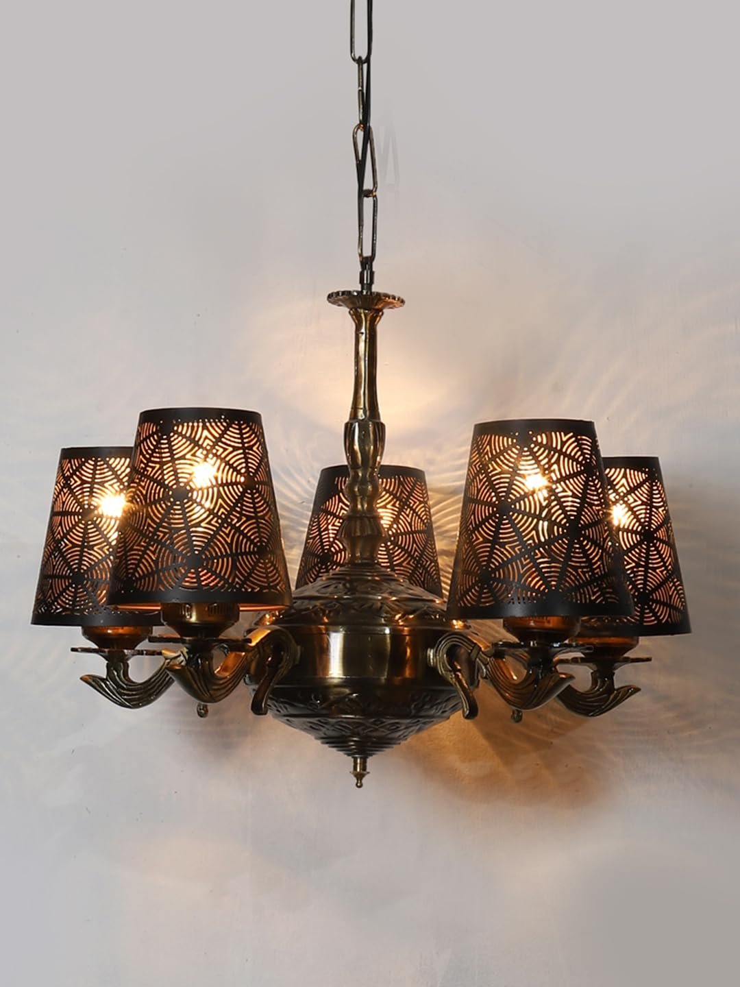 Lights Metal Etched Shade with Antique Golden Chandelier -ZA