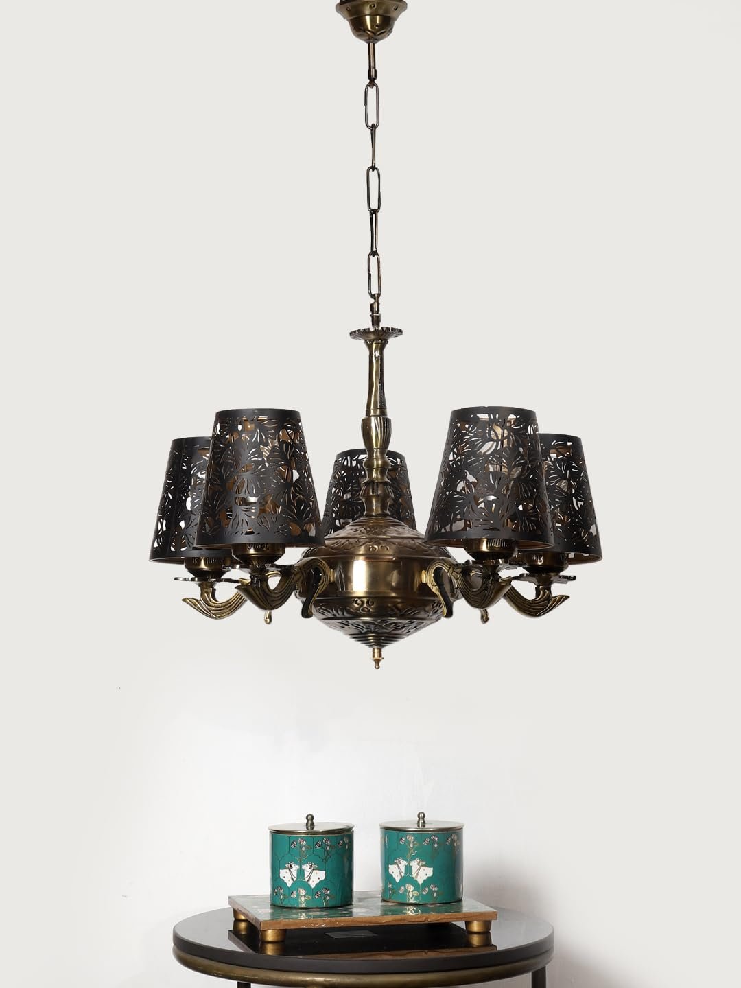 Lights Metal Etched Shade with Antique Golden Chandelier -ZB