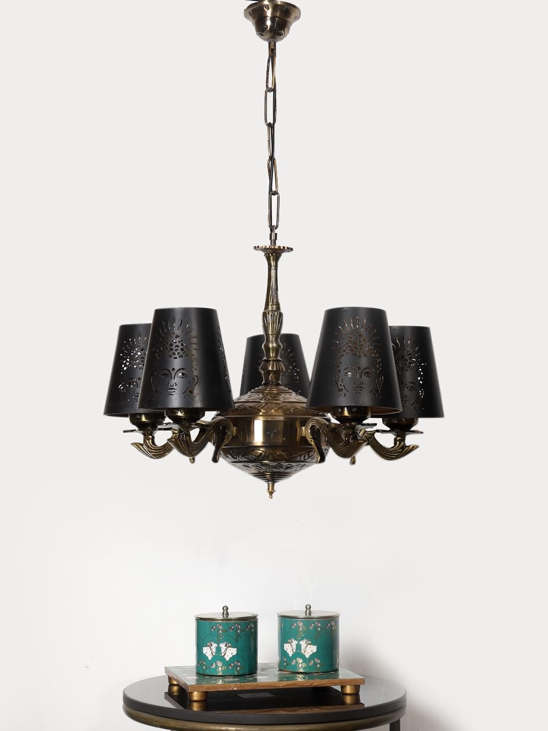 Lights Budha JI Metal Etched Shade with Antique Golden Chandelier -ZE