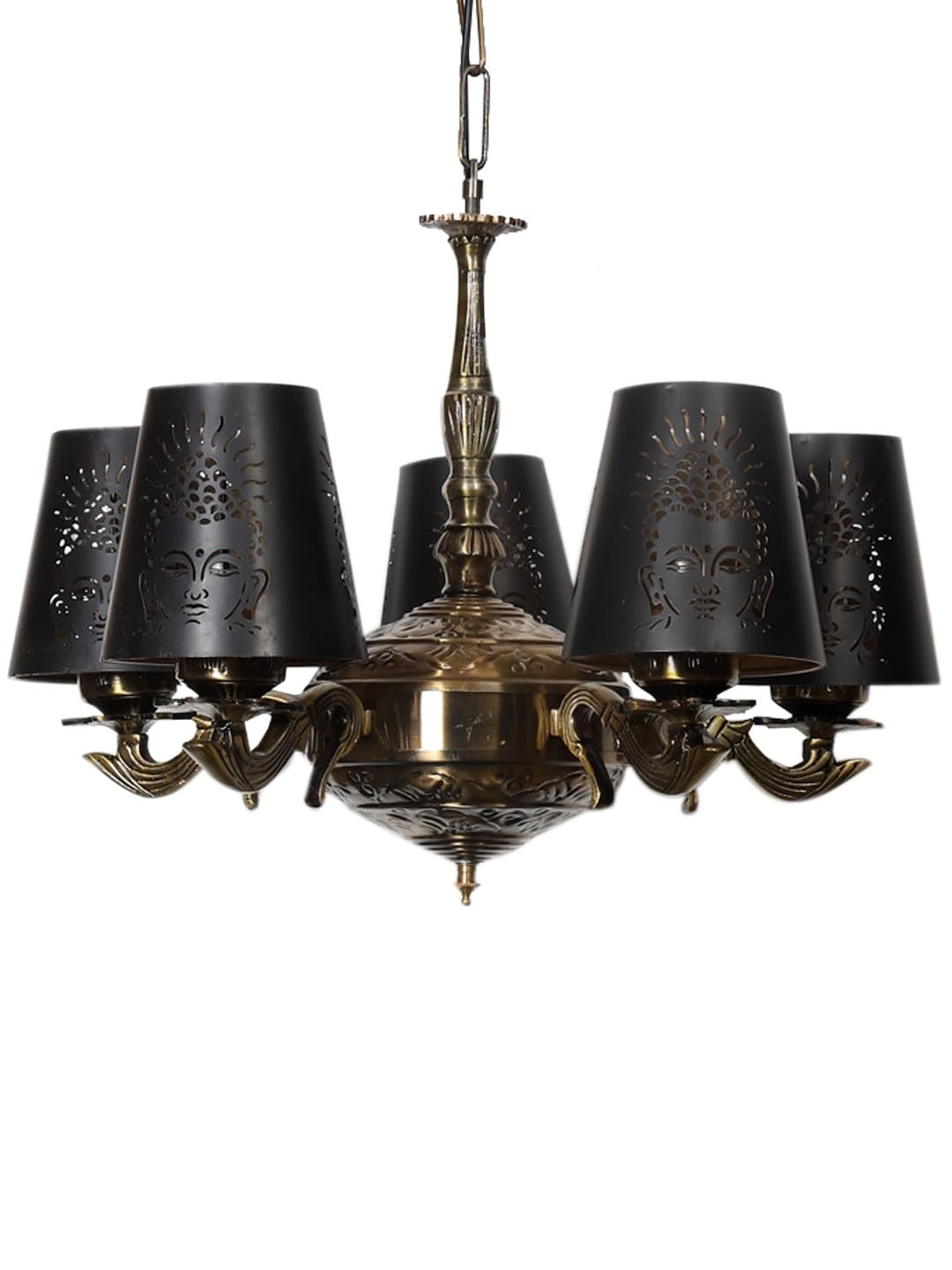 Lights Budha JI Metal Etched Shade with Antique Golden Chandelier -ZE