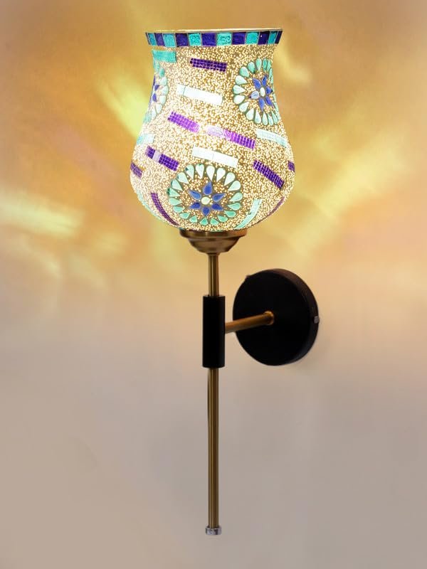 Multicolor Wall Lamp | Elegant Mosaic Glass & Wood Design | Stylish Ambient Light for Home, Office, Living Room, Bedroom, Hallway | Modern Decorative Wall Sconce - Model VX103
