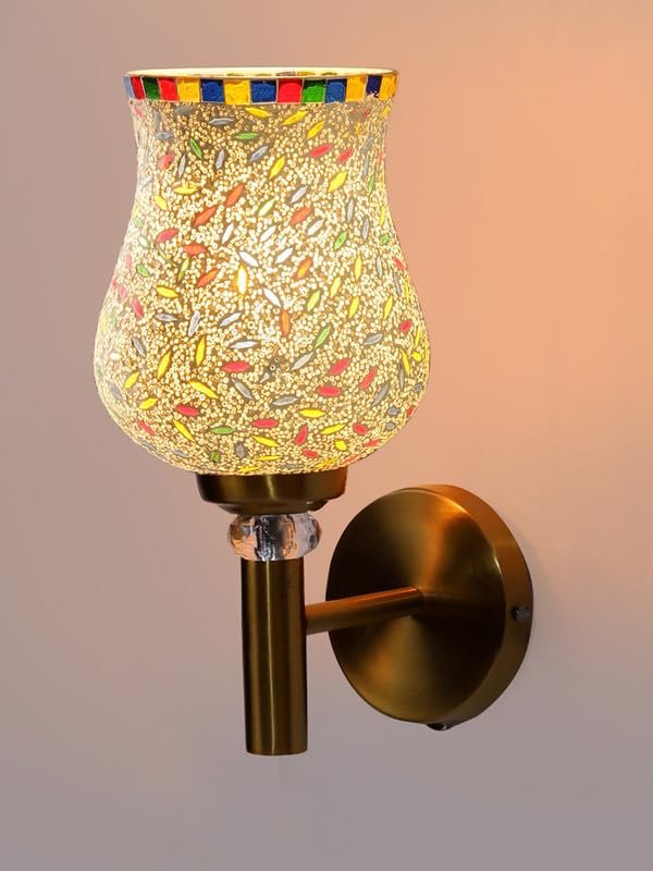 Multicolor Wall Lamp | Elegant Mosaic Glass & Wood Design | Stylish Ambient Light for Home, Office, Living Room, Bedroom, Hallway | Modern Decorative Wall Sconce - Model VX16