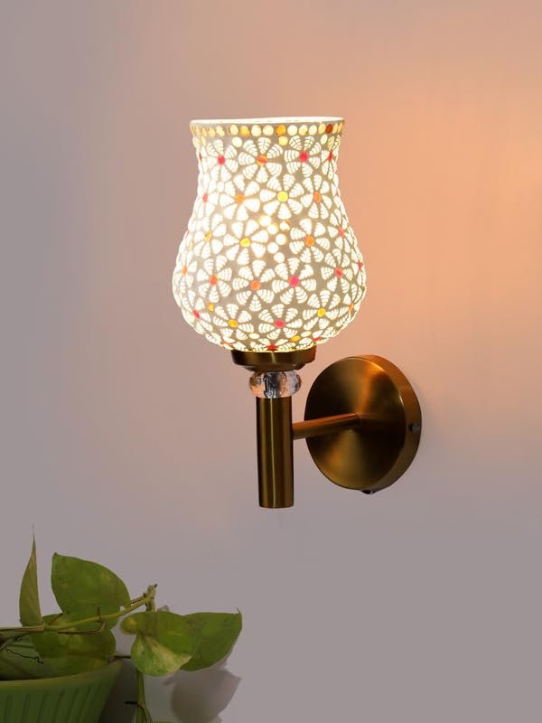 Multicolor Wall Lamp | Elegant Mosaic Glass & Wood Design | Stylish Ambient Light for Home, Office, Living Room, Bedroom, Hallway | Modern Decorative Wall Sconce - Model VX18