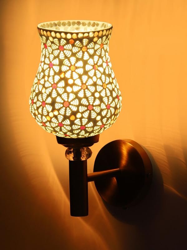Multicolor Wall Lamp | Elegant Mosaic Glass & Wood Design | Stylish Ambient Light for Home, Office, Living Room, Bedroom, Hallway | Modern Decorative Wall Sconce - Model VX18