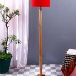 Red Cotton Drum Shade with Wood Floor lamp for Decoration/Office/Home/Gifting/Study .-(12x12x57 Inches)