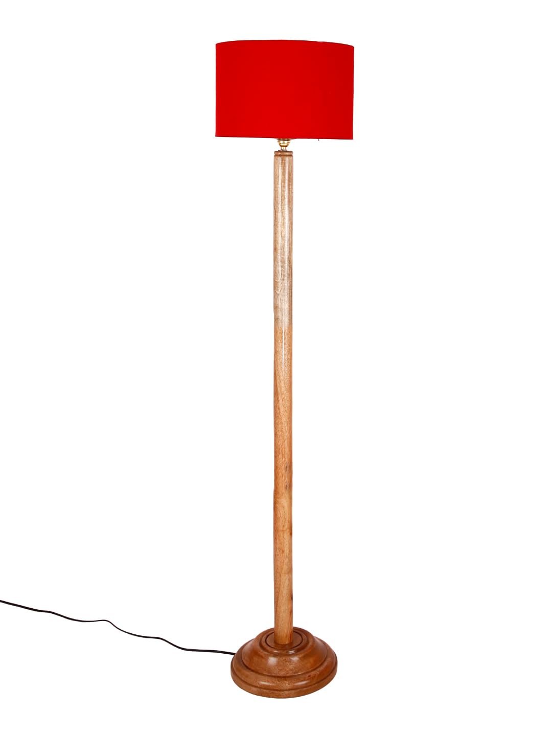 Red Cotton Drum Shade with Wood Floor lamp for Decoration/Office/Home/Gifting/Study .-(12x12x57 Inches)