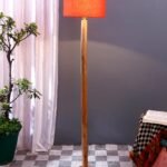 Orange Cotton Drum Shade with Wood Floor lamp for Decoration/Office/Home/Gifting/Study .-(12x12x57 Inches)