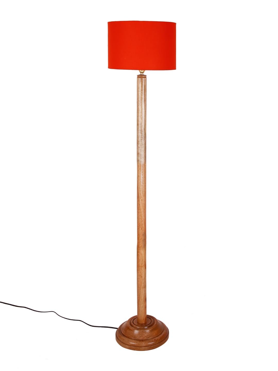 Orange Cotton Drum Shade with Wood Floor lamp for Decoration/Office/Home/Gifting/Study .-(12x12x57 Inches)
