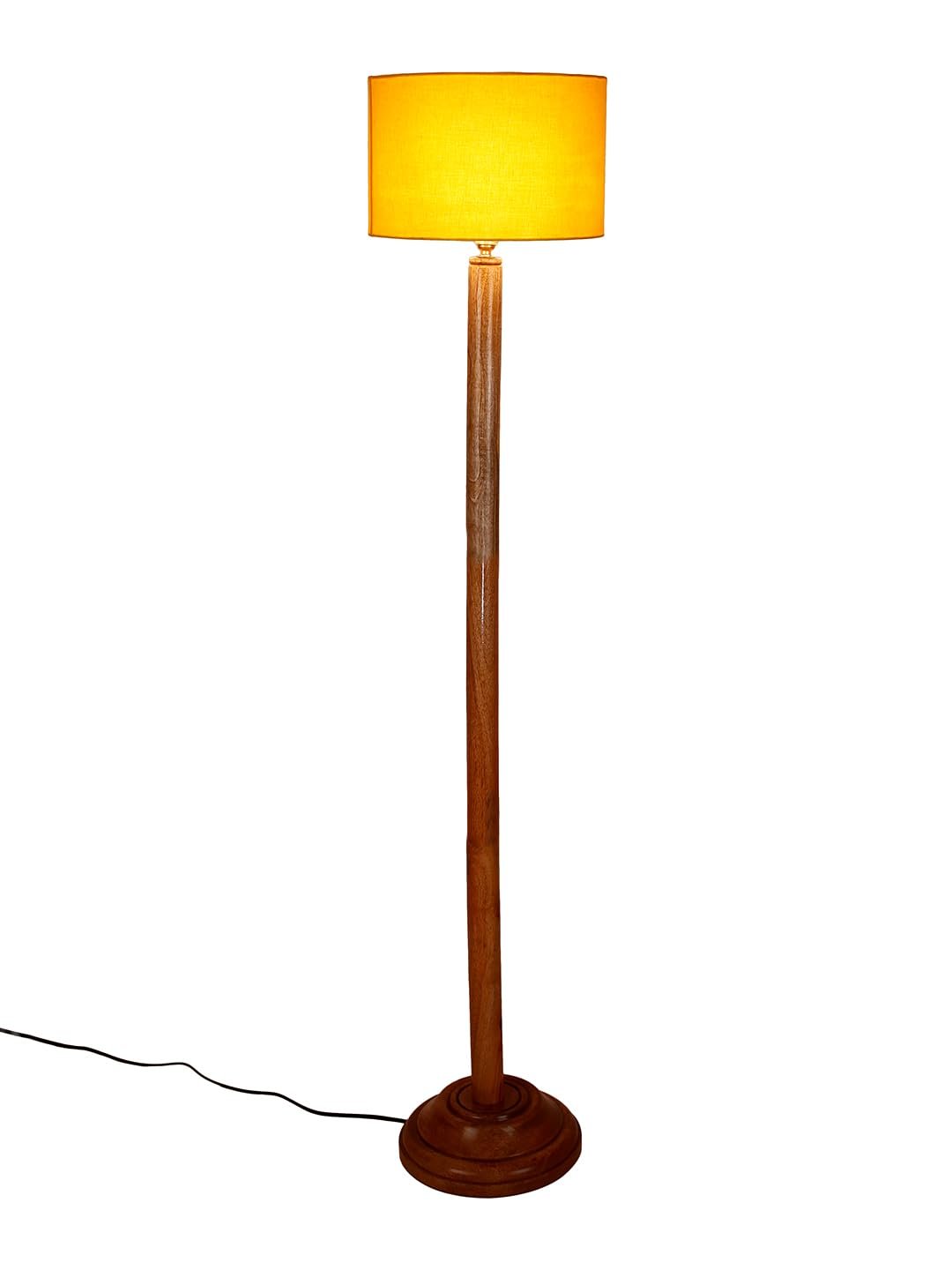Yellow Cotton Drum Shade with Wood Floor lamp for Decoration/Office/Home/Gifting/Study .-(12x12x57 Inches)