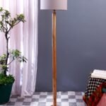 Grey Cotton Drum Shade with Wood Floor lamp for Decoration/Office/Home/Gifting/Study .-(12x12x57 Inches)