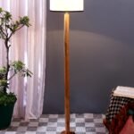 White & Black Cotton Drum Shade with Wood Floor lamp for Decoration/Office/Home/Gifting/Study .-(12x12x57 Inches)