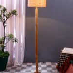 Beige Jute Drum Shade with Wood Floor lamp for Decoration/Office/Home/Gifting/Study .-(12x12x57 Inches)