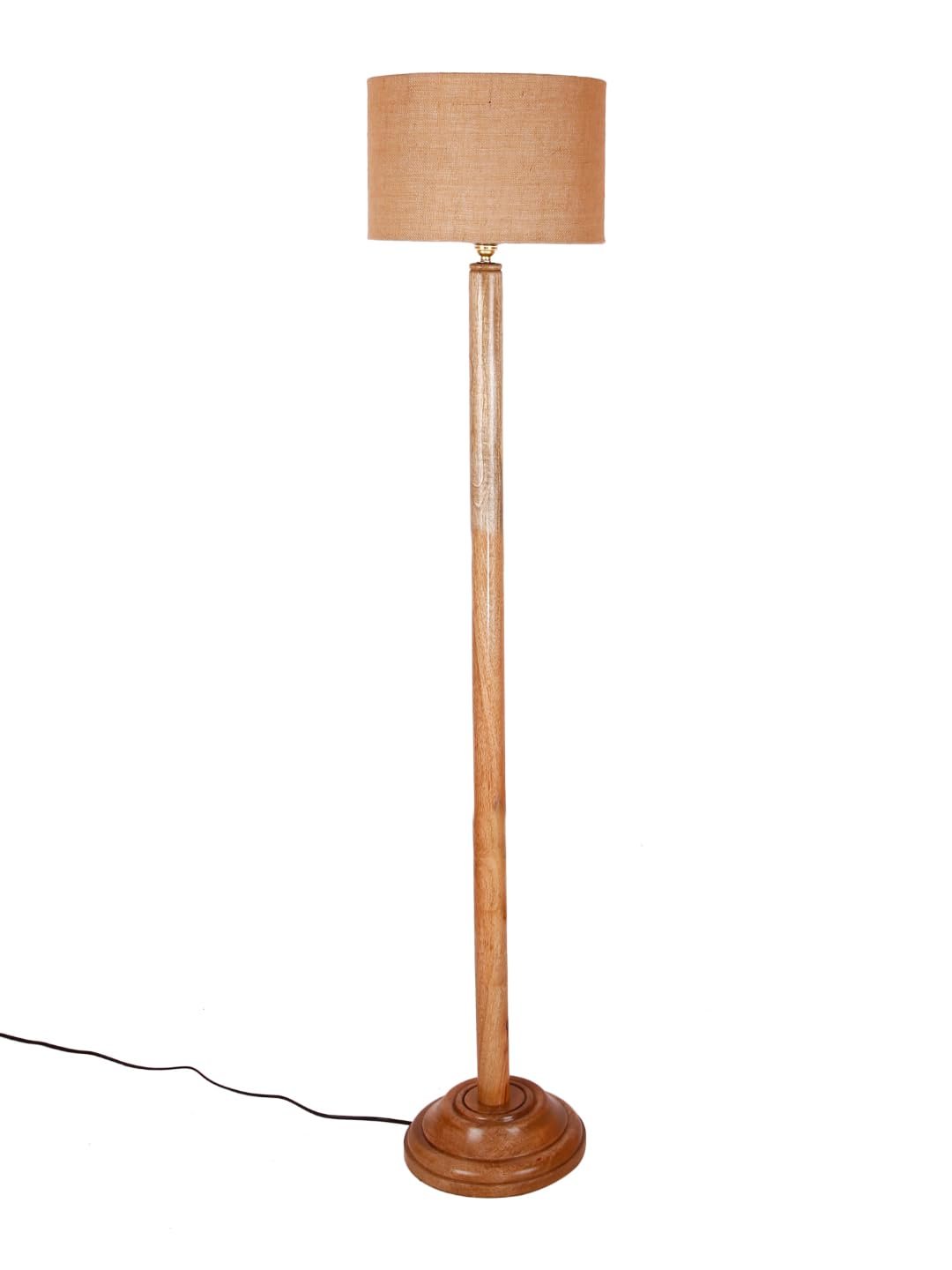 Beige Jute Drum Shade with Wood Floor lamp for Decoration/Office/Home/Gifting/Study .-(12x12x57 Inches)