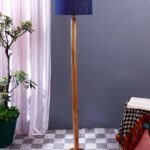 Blue Jute Drum Shade with Wood Floor lamp for Decoration/Office/Home/Gifting/Study .-(12x12x57 Inches)