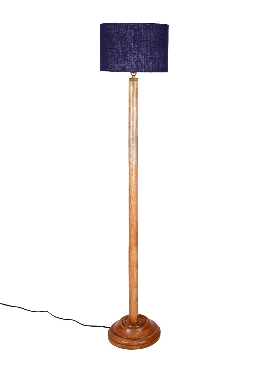 Blue Jute Drum Shade with Wood Floor lamp for Decoration/Office/Home/Gifting/Study .-(12x12x57 Inches)