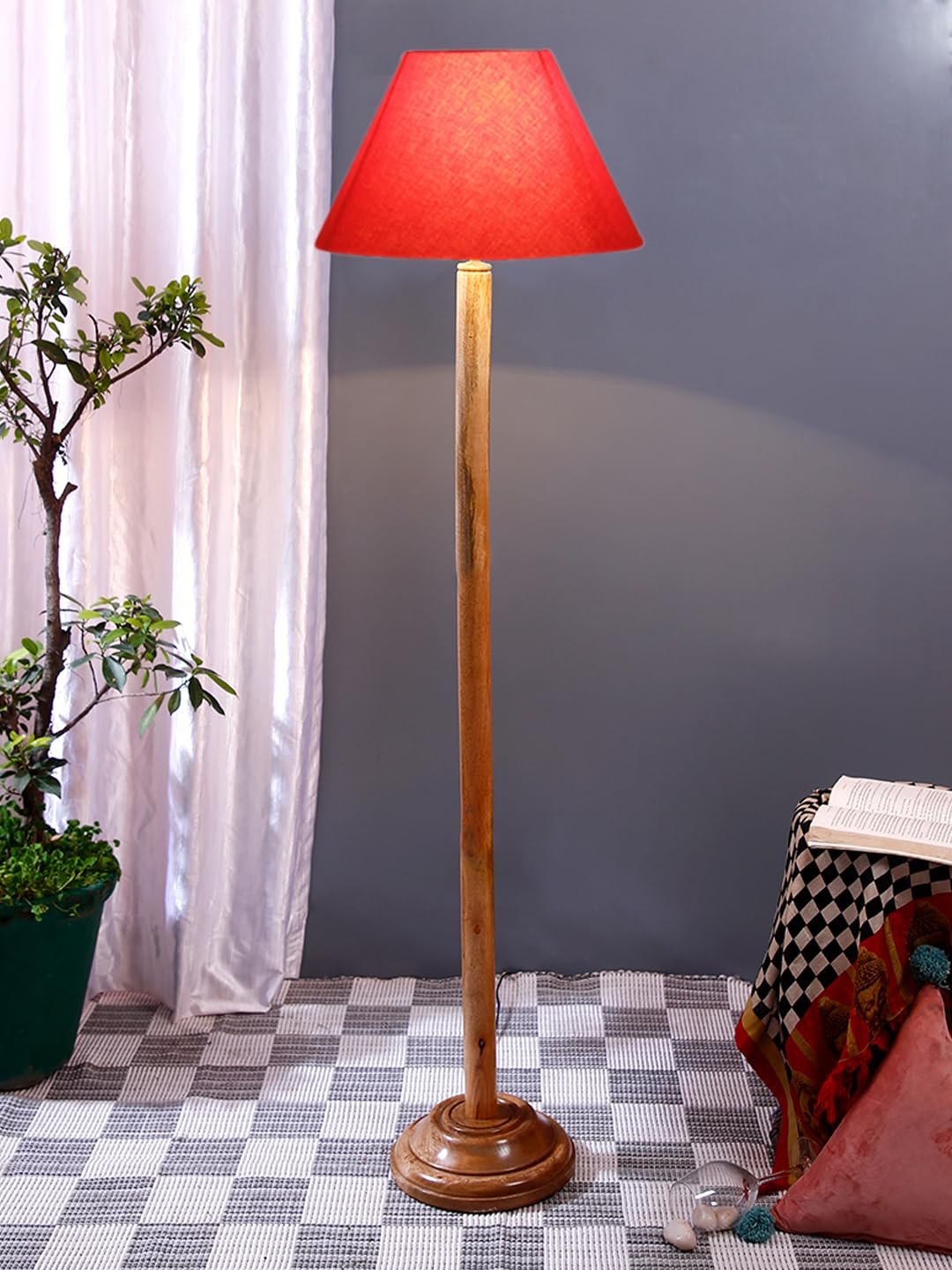 Orange Cotton Conical Shade with Wood Floor lamp for Decoration/Office/Home/Gifting/Study .-(14x14x58.7 Inches)