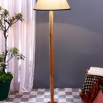 White & Black Cotton Conical Shade with Wood Floor lamp for Decoration/Office/Home/Gifting/Study .-(14x14x58.7 Inches)