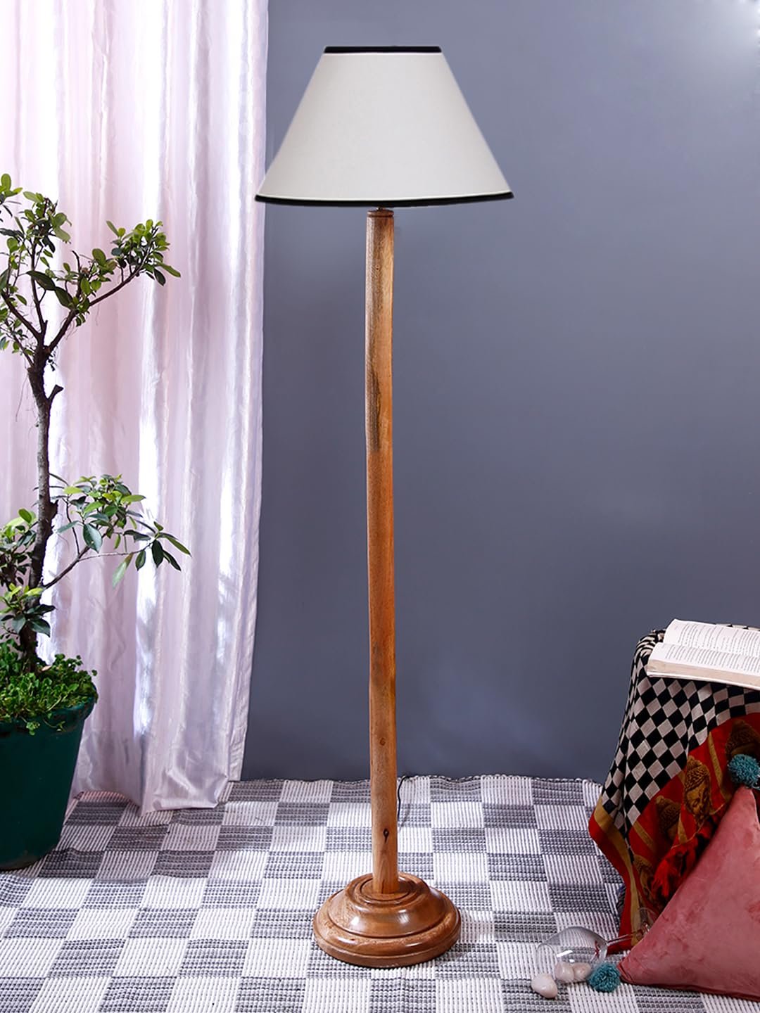 White & Black Cotton Conical Shade with Wood Floor lamp for Decoration/Office/Home/Gifting/Study .-(14x14x58.7 Inches)