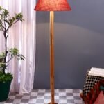 Pink Jute Conical Shade with Wood Floor lamp for Decoration/Office/Home/Gifting/Study .-(14x14x58.7 Inches)