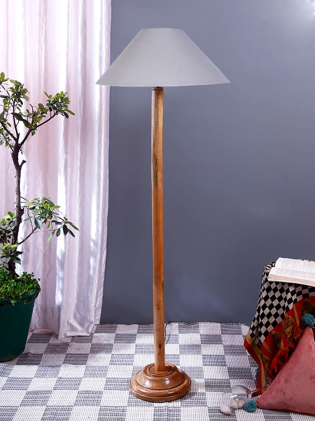 Grey Cotton Coolie Shade Wood Floor lamp for Decoration/Office/Home/Gifting/Study (13x13x55.7 Inches)